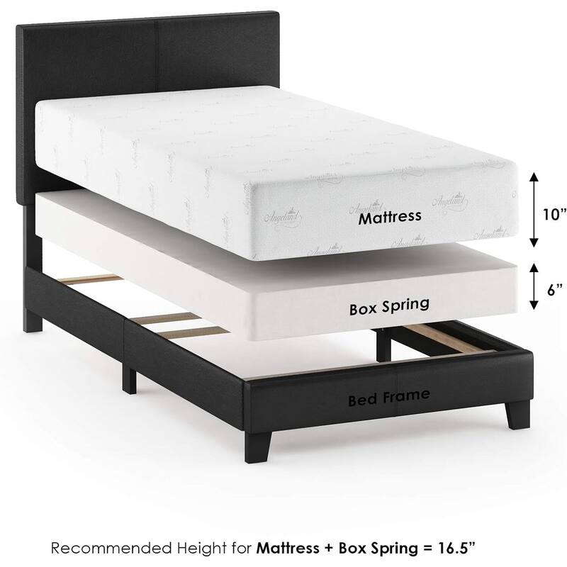 King Bed Frame Upholstered Black PU Leather Platform Bed Modern Glam Style