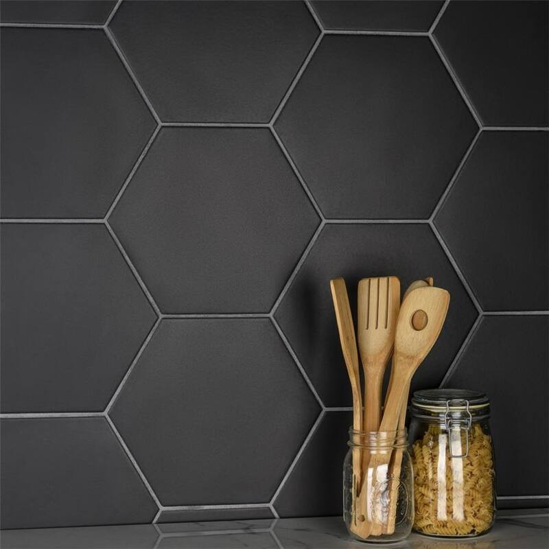 Merola Tile Apini Hex Matte Black 9-1/8" x 10-1/2" Porcelain Floor and Wall Tile