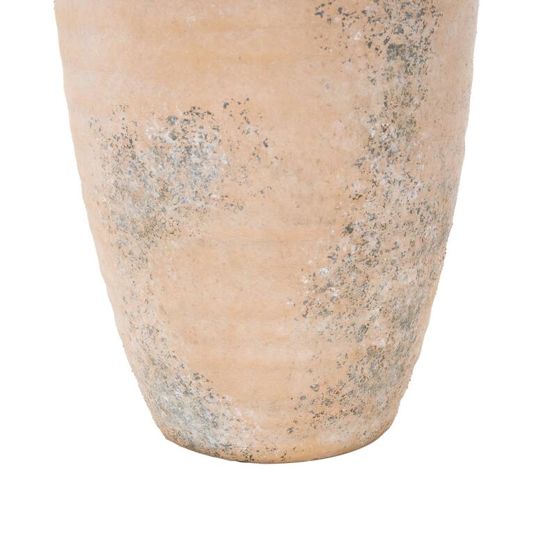 Beige Ceramic Antique Style Distressed Decorative Vase with Handle