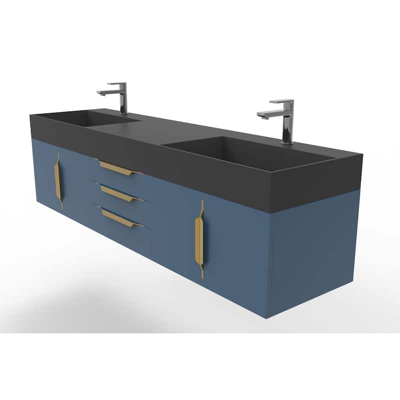 Amazon 72" Wall Mounted Bathroom Vanity Set w/ Black Top