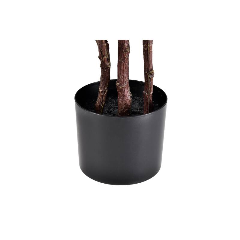 4 ft. Artificial Rubber Tree, Faux Green Plant with Bendable Branches in Black Cement-Filled Nursery Pot, Low Maintenance