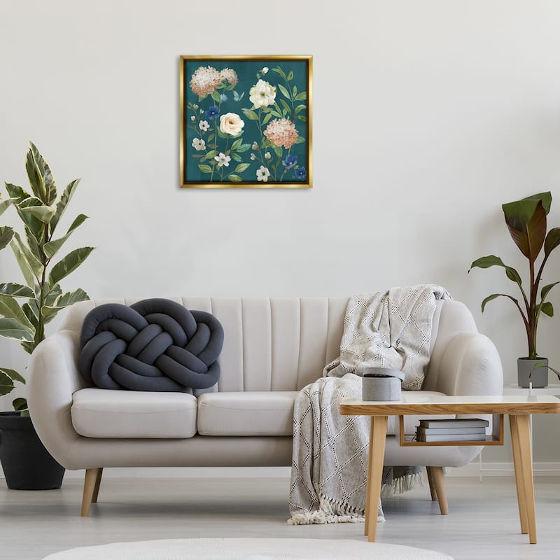 Stupell Bright Garden Blooms on Green Framed Floater Canvas Wall Art Design By Nan