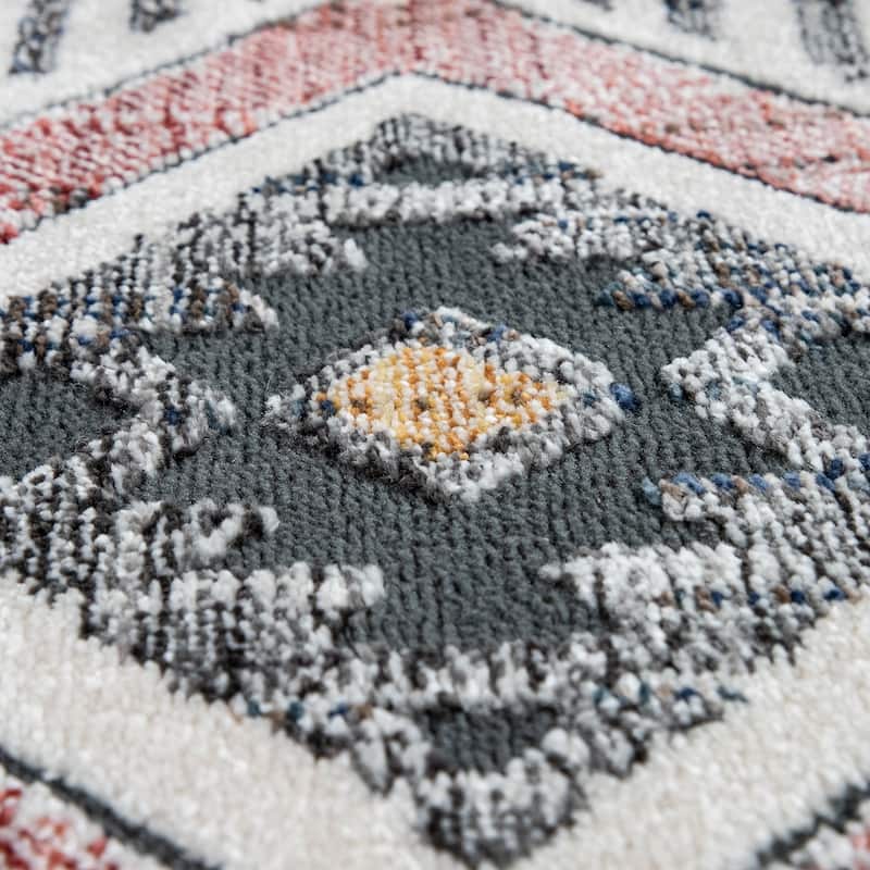 Modern Rug Ethnic Design with colorful pattern, 3D Effect in cream