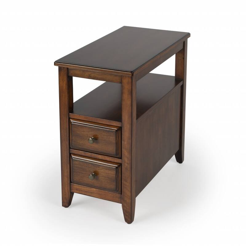 HomeRoots 24" Cherry Brown Narrow End Table With Two Drawers And Shelf - 28