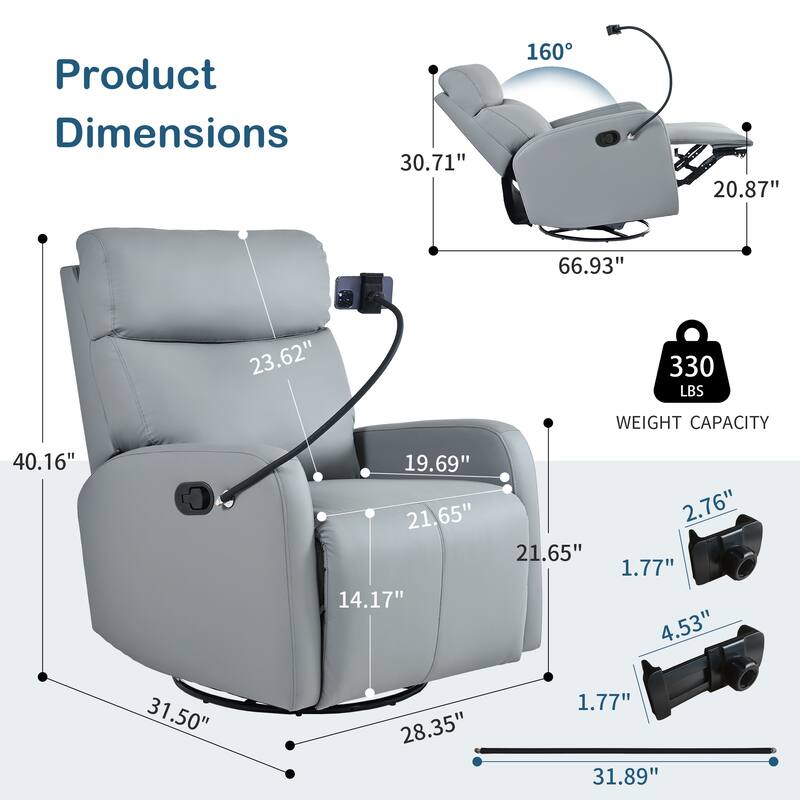 GDFStudio - PU Swivel Rocker Recliner with 360° Motion & Manual Control