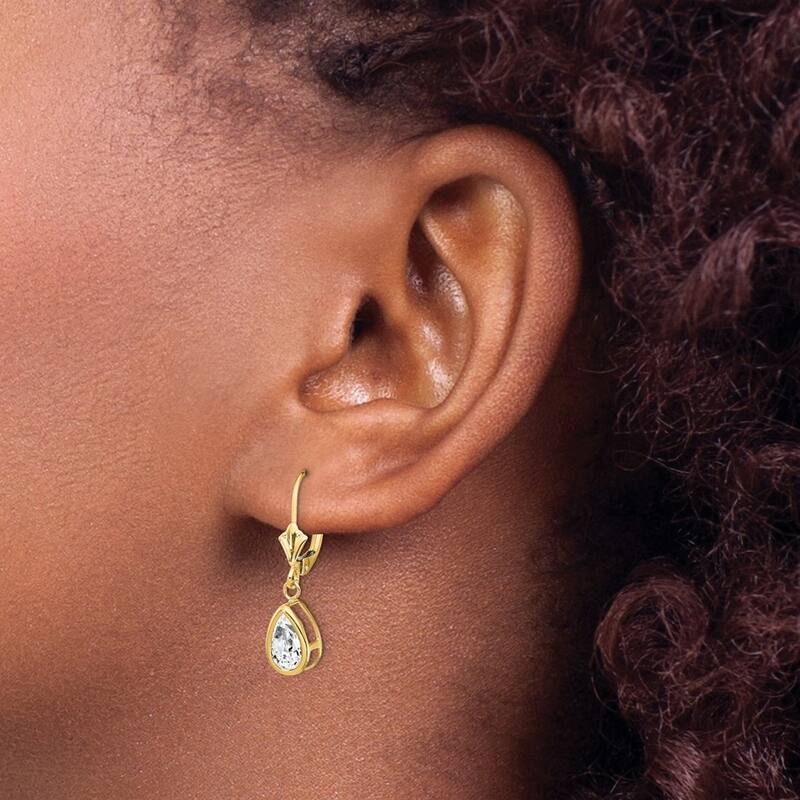 Curata 14k Yellow Gold 8x5mm Bezel Pear Gemstone Leverback Earrings - 26x7mm