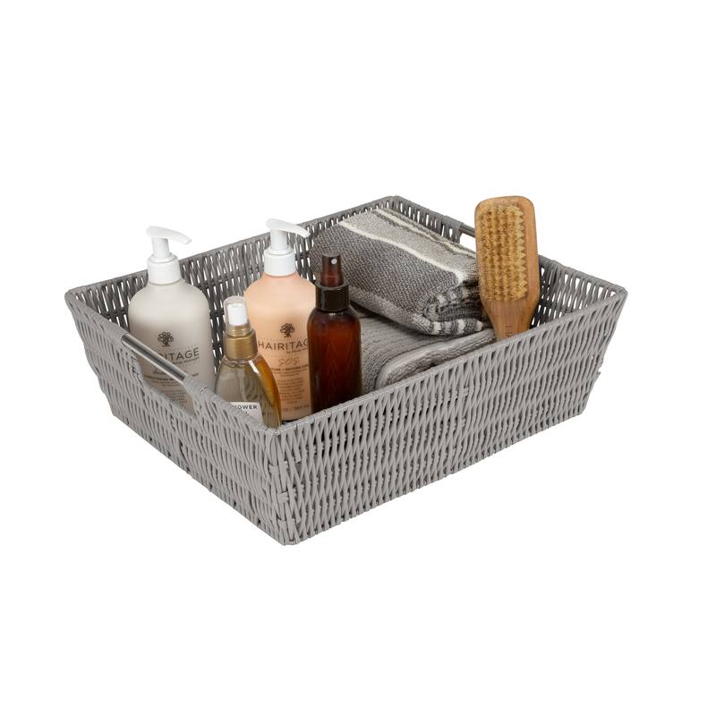 Simplify Shelf Storage Rattan Tote Basket in Charcoal