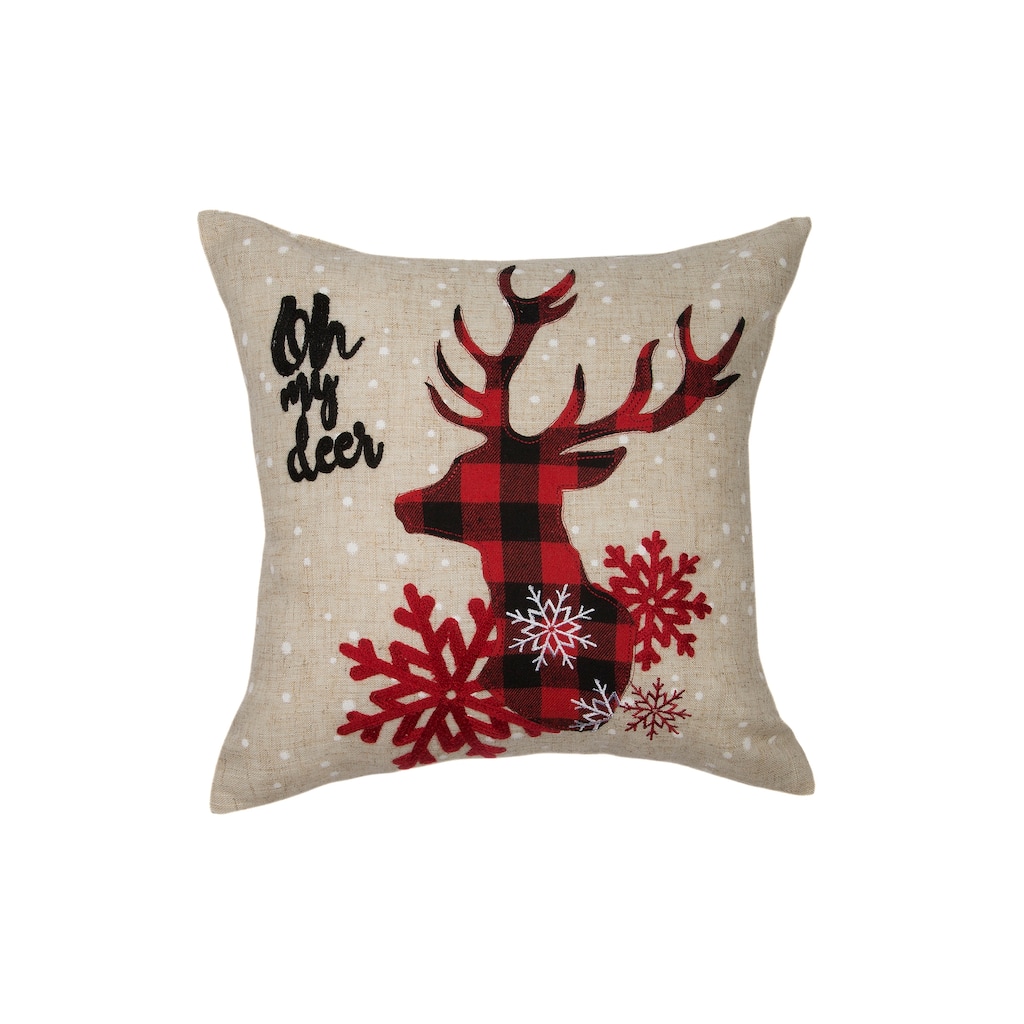 My Deer Applique And Embroidered Christmas Pillow 14" by 14"