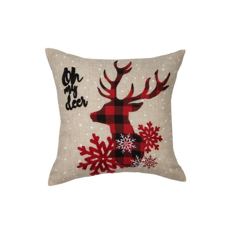 My Deer Applique And Embroidered Christmas Pillow 14" by 14"