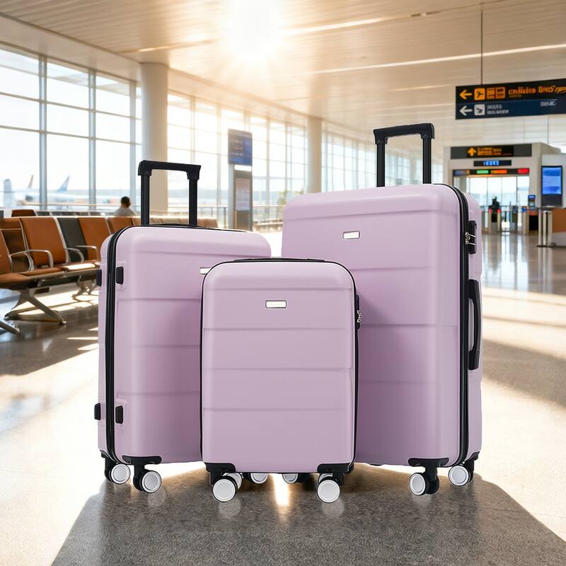 3-Piece, Modern Luggage Sets, Hard-Shell Luggage with Silicone Handles and Combination Lock, for Boarding Travel, Pink Purple
