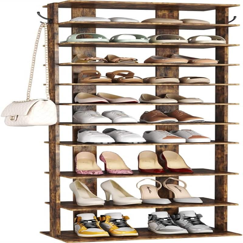 10Tier Vertical Shoe Rack - 11.02"D x 20.47"W x 62.2"H - Rustic Brown