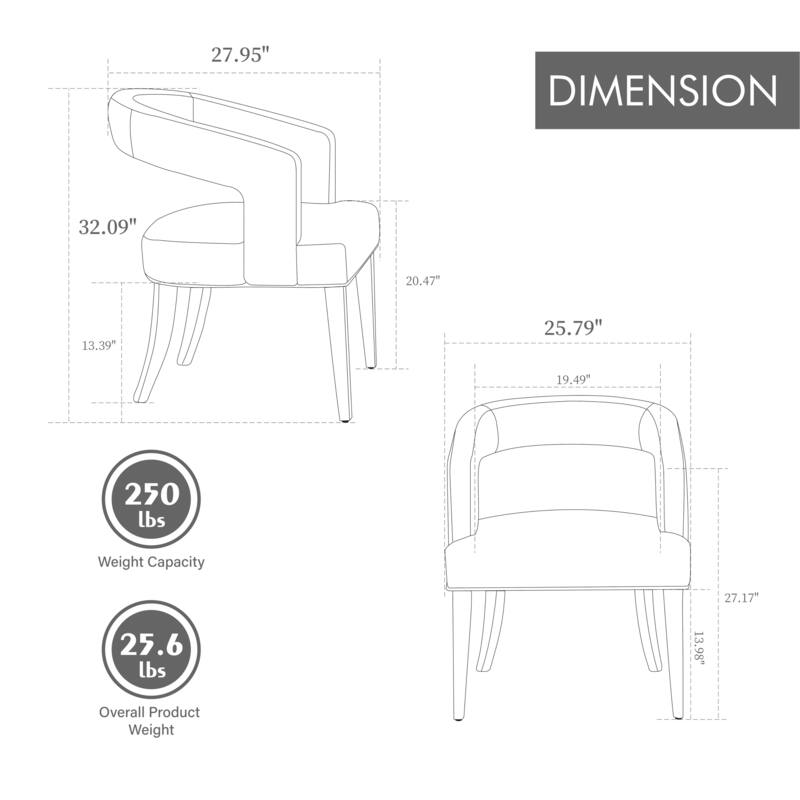 PU Modern Barrel Accent Chair with Wooden Legs, High-Density Sponge Cushion, and Open Back Design