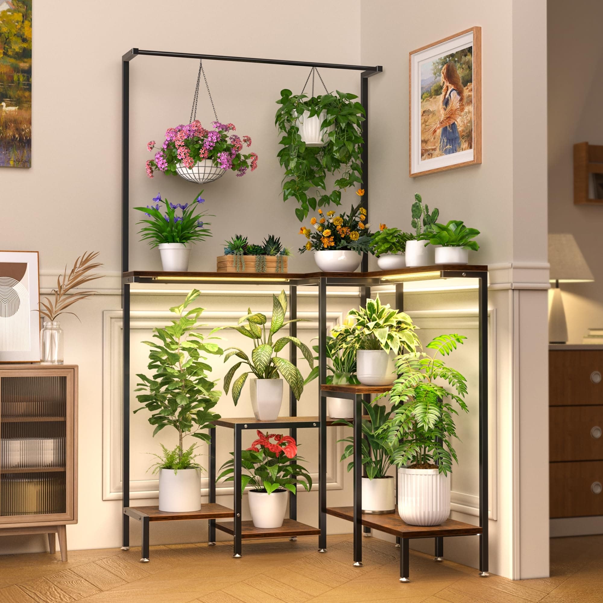 Plant Stand Indoor with Grow Lights, 9 Tiered Metal Plant Shelf for