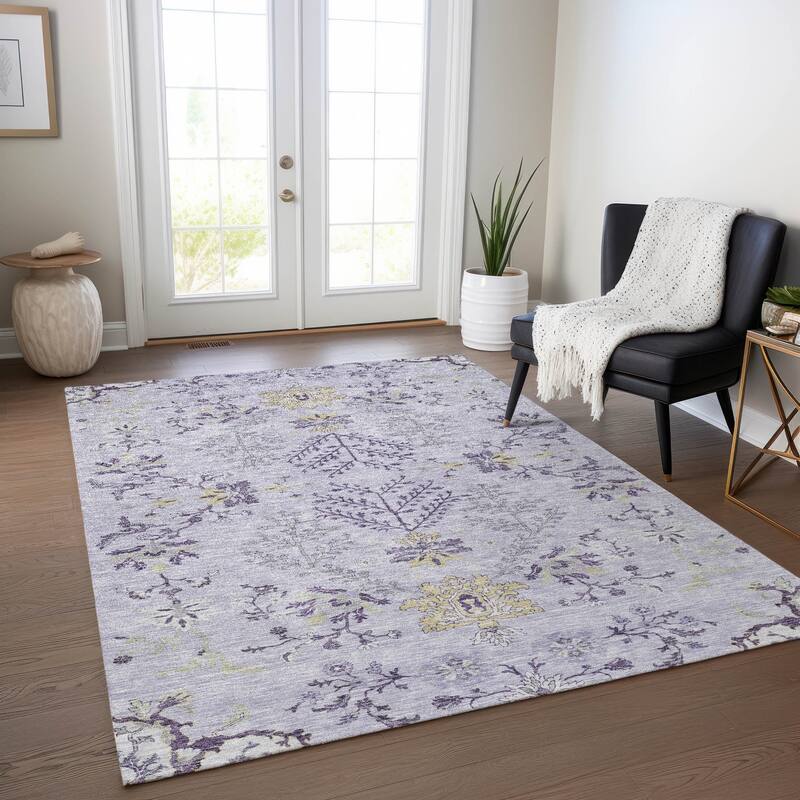 Machine Washable Indoor/ Outdoor Boho Traditional Chantille Rug - Lavender - 10' x 14'