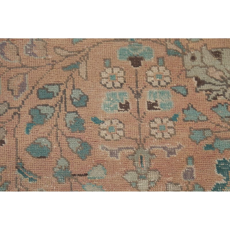 Distressed Tabriz Persian Vintage Rug Hand-Knotted Peach Wool Carpet - 7'10"x 10'8"