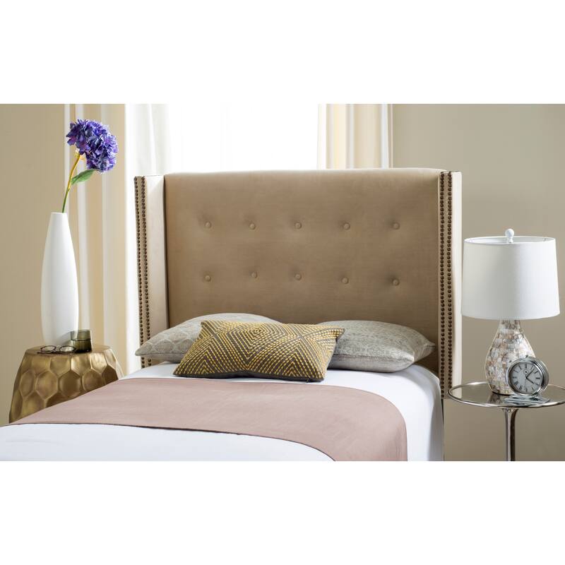 SAFAVIEH Rengin Taupe Upholstered Tufted Wingback Headboard (Twin) - Buckwheat - Twin