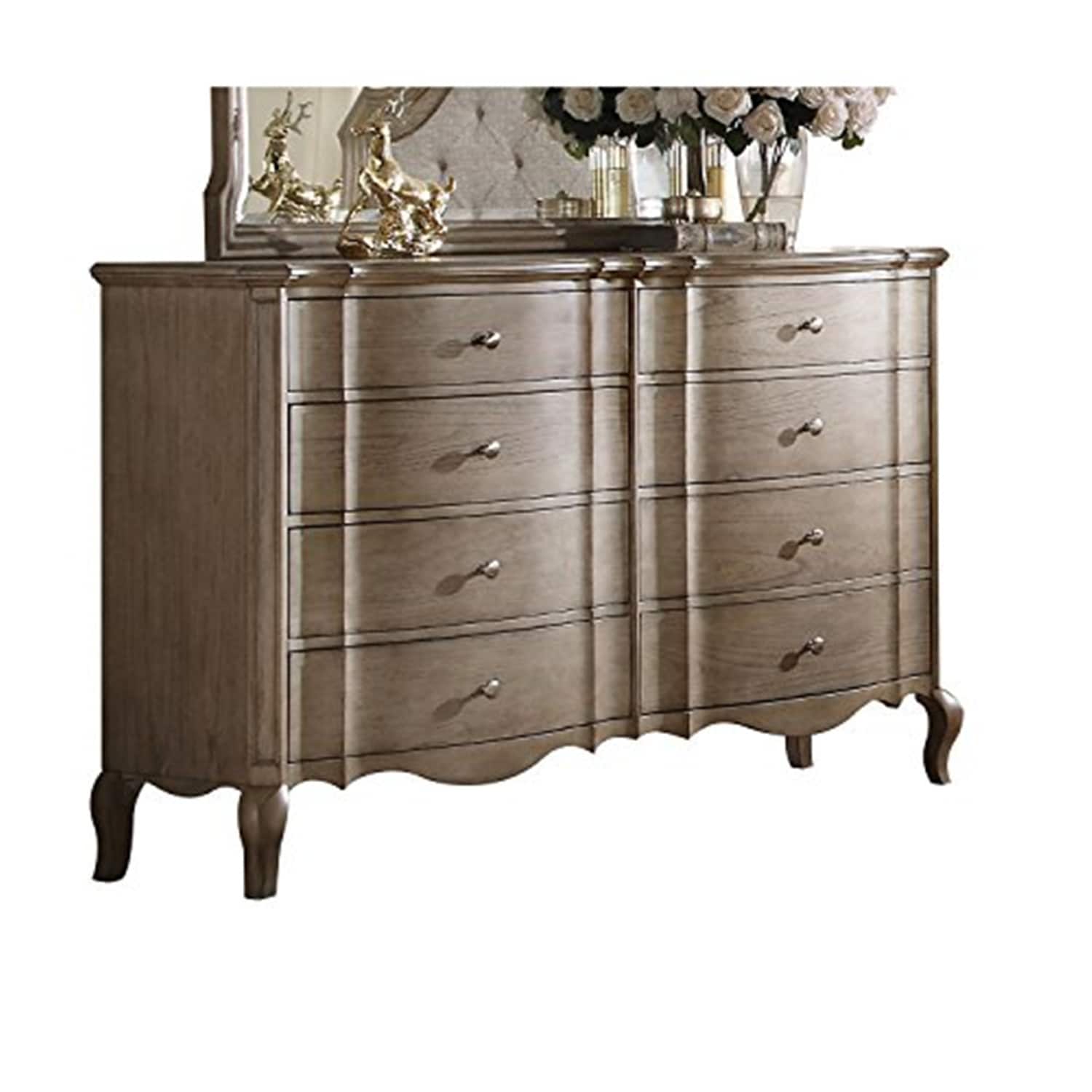 Elegant Dresser - 64" Wide Storage Chest - Antique Taupe Finish - Modern Bedroom Furniture