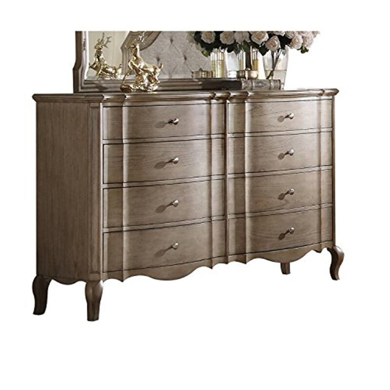 Elegant Dresser - 64" Wide Storage Chest - Antique Taupe Finish - Modern Bedroom Furniture