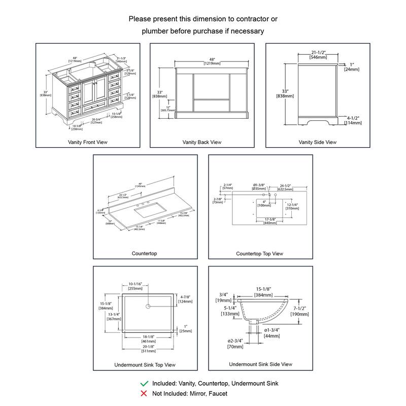 Blossom Copenhagen 48" Bathroom Vanity with Marble Top & Ceramic Sink