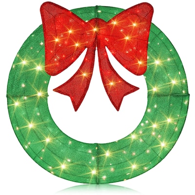 Costway 48 Inch Pre-Lit Christmas Wreath with 200 LED Lights Red Bow - See Details