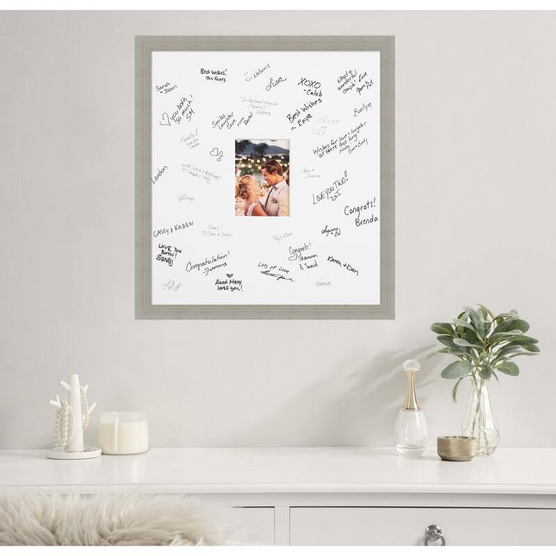 Woodgrain Signature Mat Picture Frame - Autograph Photo Frame Guest Book Alternative for Weddings, Graduations, or Retirement