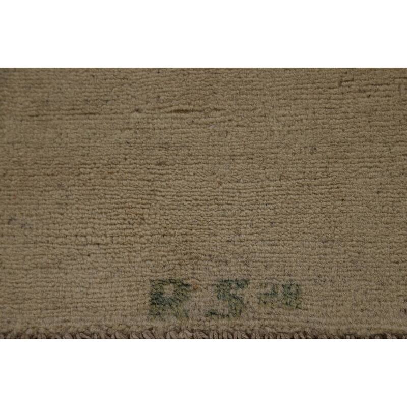 Modern Gabbeh Runner Rug Hand-Knotted Beige Solid Wool Carpet - 3'1" x 9'11"