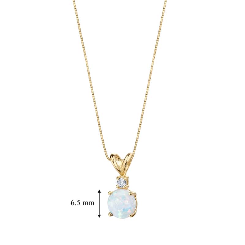 14k Yellow Gold Gold Created Opal Diamond Solitaire Pendant