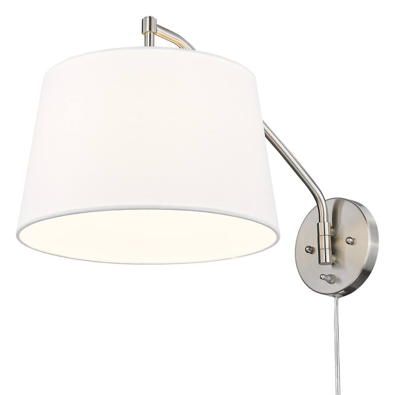 Wry Lighting Ryleigh 1-light Swing Arm Wall Lamp in Pewter and Modern White shade - 1 Light Articulating Wall Sconce