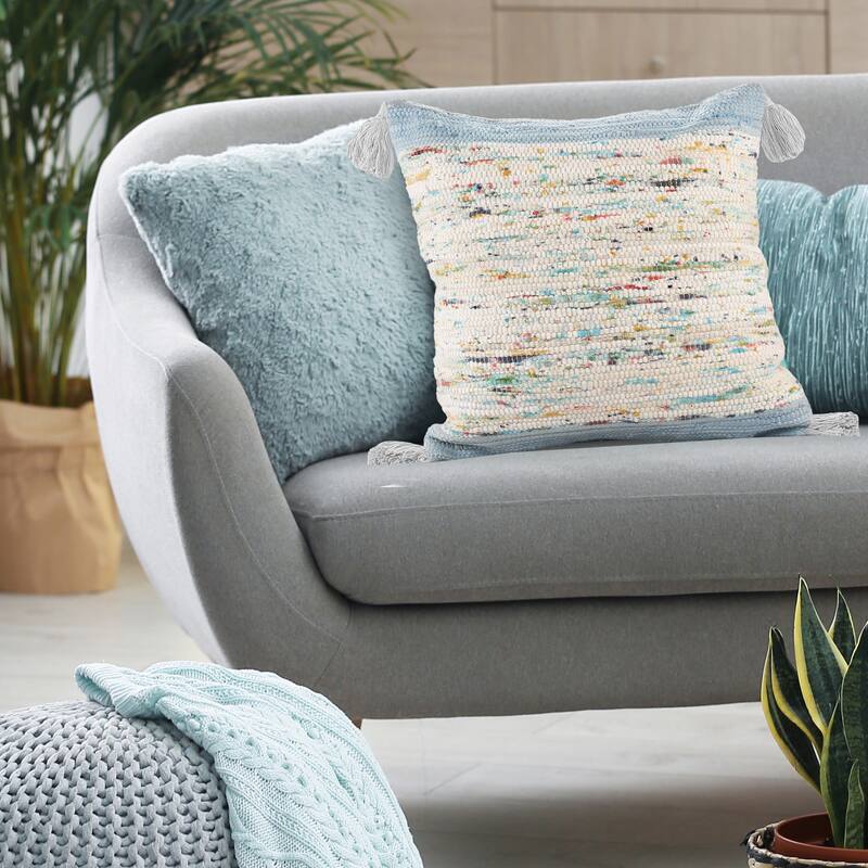 Sevita Handwoven Modern Abstract Cotton Throw Pillow, 20" x 20".