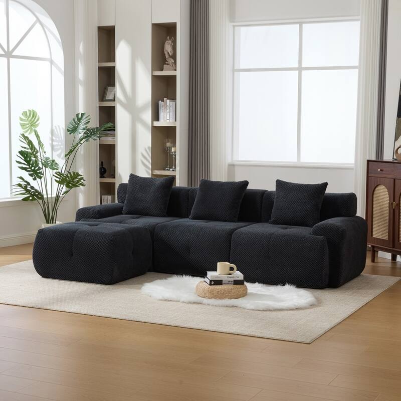 104.3" Modular Convertible Upholstered Sectional Sofa with Ottoman & Pillows