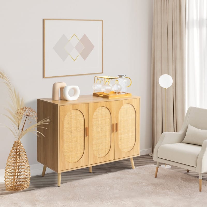 Shoe Cabinet with Double Doors Wooden Floor Bathroom Storage Cabinet