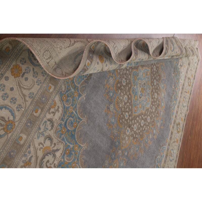 Hand Knotted Oriental 100% Wool Carpet Traditional Medallion Greys & Charcoal Tabriz Area Rug - 12' 8'' X 9' 6''