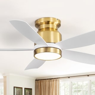 Sofucor 42/52 Inch Low Profile Flush Mount Ceiling Fan with Light,Remote Control,Solid wood/ABS Blades,Reversible Quiet DC Motor