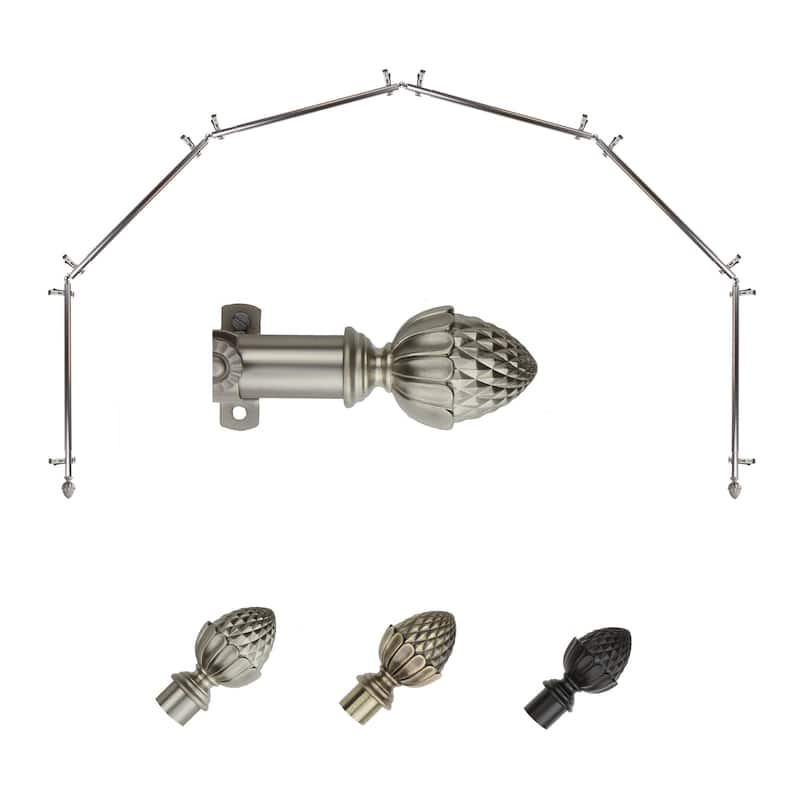 Bay Window Curtain Rod - 13/16 Inch Single Rod - Satin Nickel Finish - Corner Drapery Hardware - M