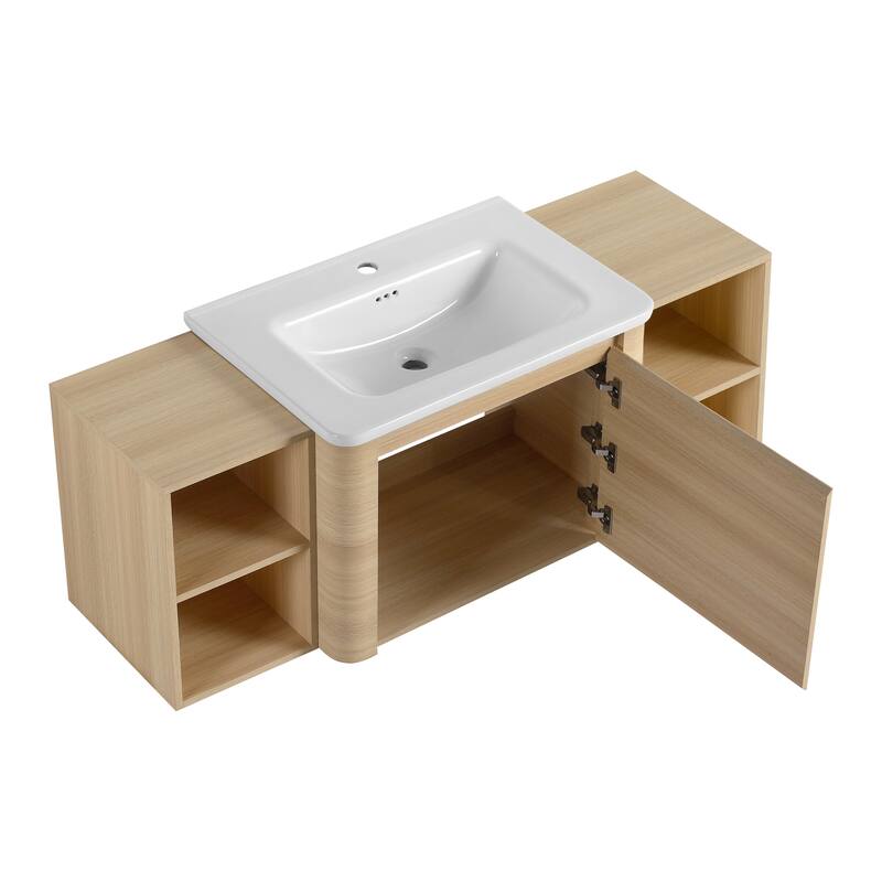 Malwee 28"/40"/52"/68" Floating Bathroom Vanity, Wall Mounted Bathroom Vanity with Ceramic Sink,Soft Close Door and Shelf