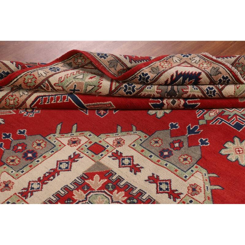 Geometric Red Kazak Area Rug Handmade Wool Carpet - 8'5"x 11'3"