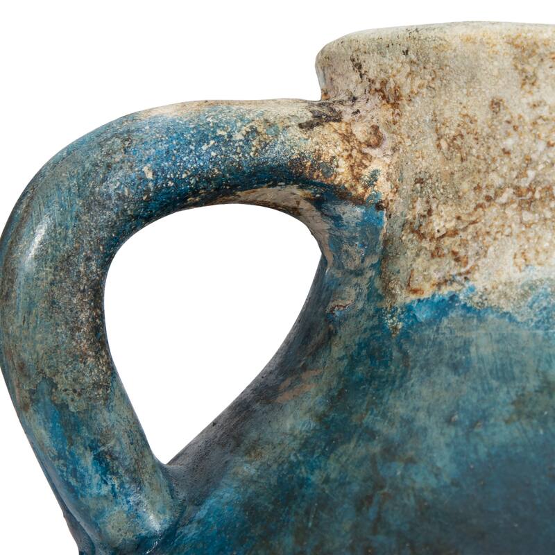 Pottery Terracotta Vase with Rustic Textured and Triple Handles Design