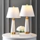preview thumbnail 1 of 5, Stephen 26.5" Marble/Iron Gold Modern Column LED Table Lamp, White by JONATHAN Y