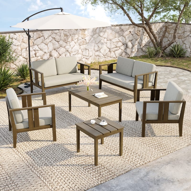 Teak Wood 6-Piece Outdoor Conversation Set with Table