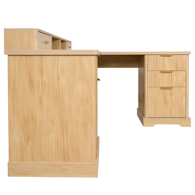 Executive L Shaped Desk Home Office Desk with Charging Station, Corner Computer Desk with Monitor Stand, Drawer, Storage Cabinet