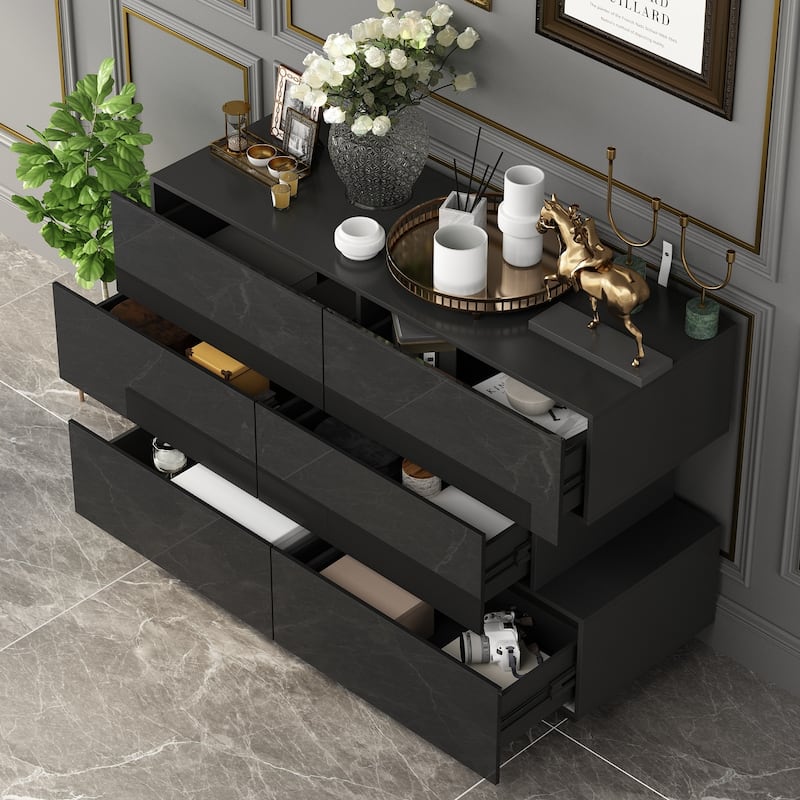 6 Drawers Dresser High Gloss Dresser Chest Off-Set Design Buffet