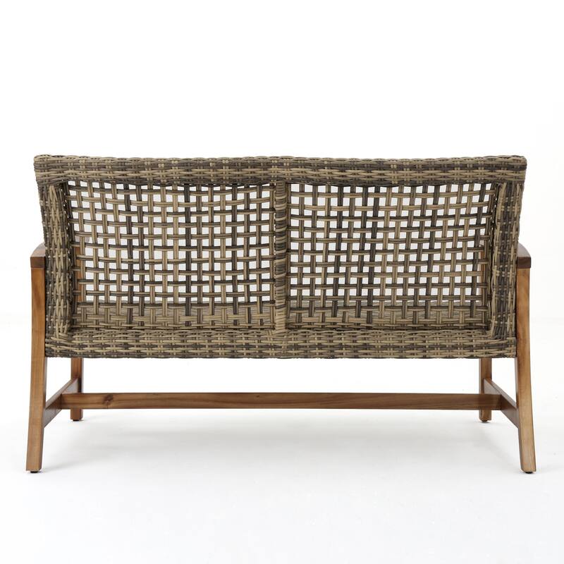 Outdoor Wicker Loveseat with Wood Frame for Patio
