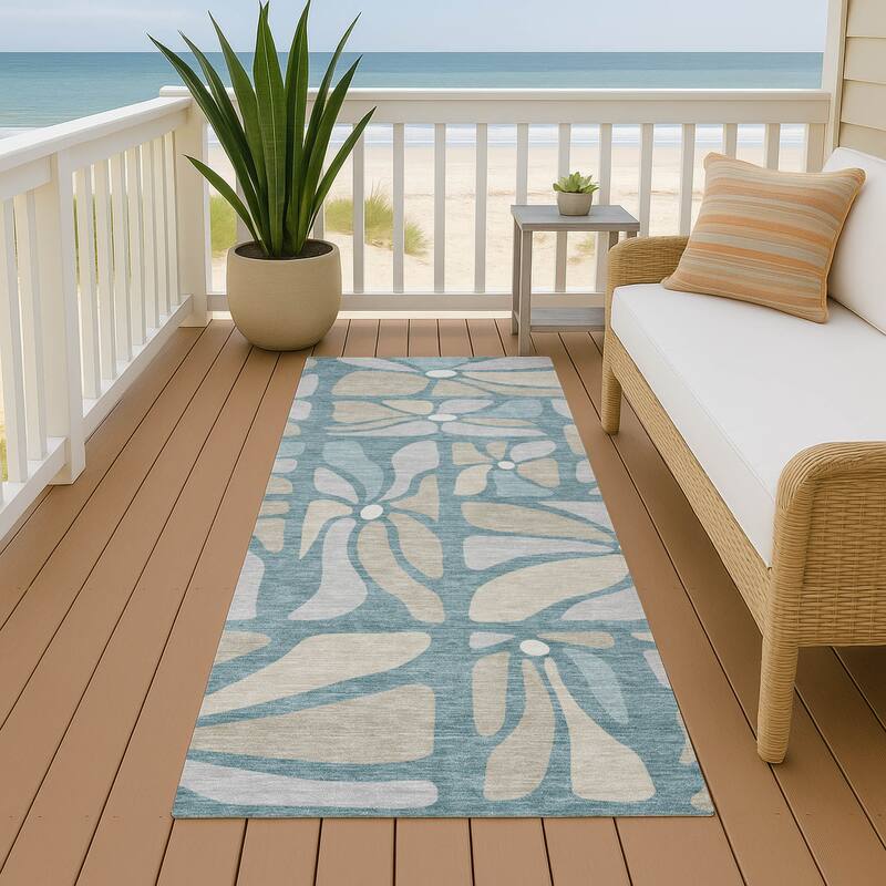 Machine Washable Indoor/ Outdoor Modern Gilcrest Chantille Rug - Teal - 2'3" x 7'6"