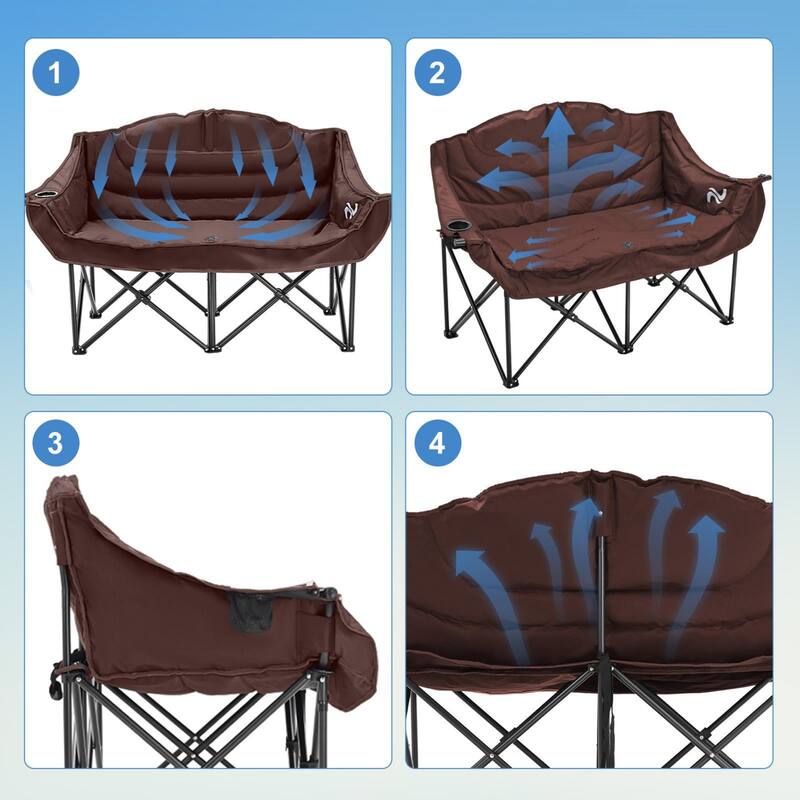 DoCred Double Camping Chair, Fully Padded Folding Camping Duo Chair
