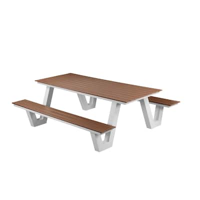 Limo 86 Inch Picnic Table, Rich Brown Polyresin Slats, Aluminum Frame