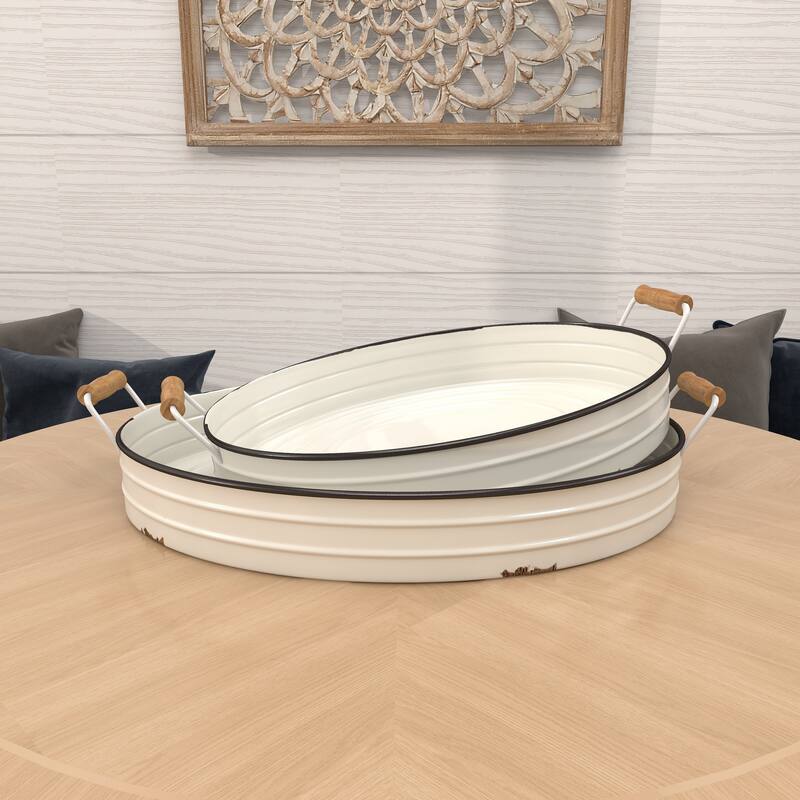 White Iron Farmhouse Tray (Set of 2) - 21 x 15 x 4