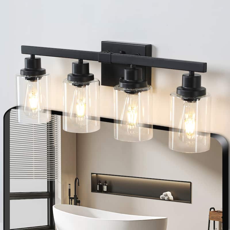 24" 4-Light Vanity Light with Clear Glass Shades, Modern Iron Metal Bathroom Wall Fixture for Mirror (No Bulbs)