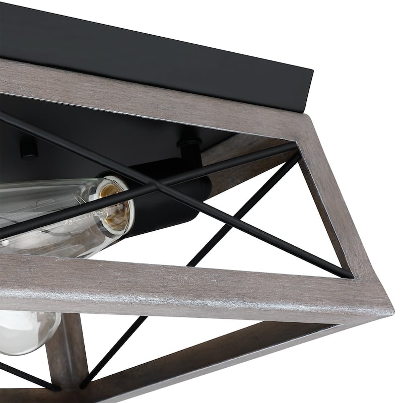 2 Light Caged Square/Rectangle Flush Mount Fixture