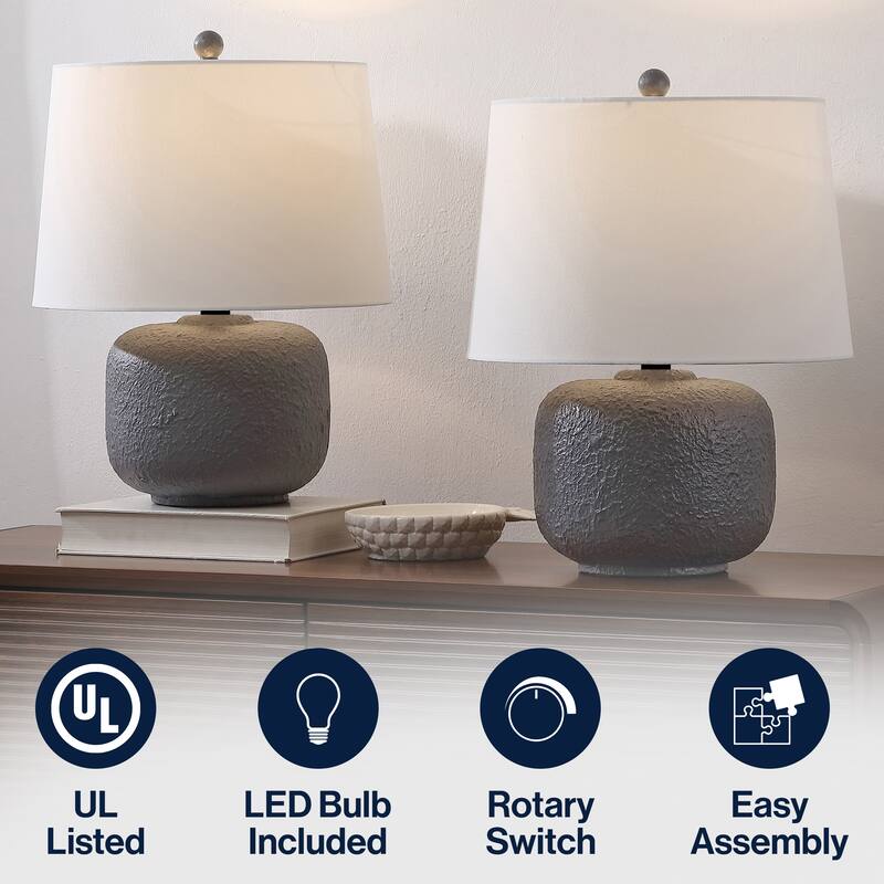 Qualm 20" Resin/Metal Rounded Barrel LED Table Lamp, (Set of 2), By JONATHAN Y