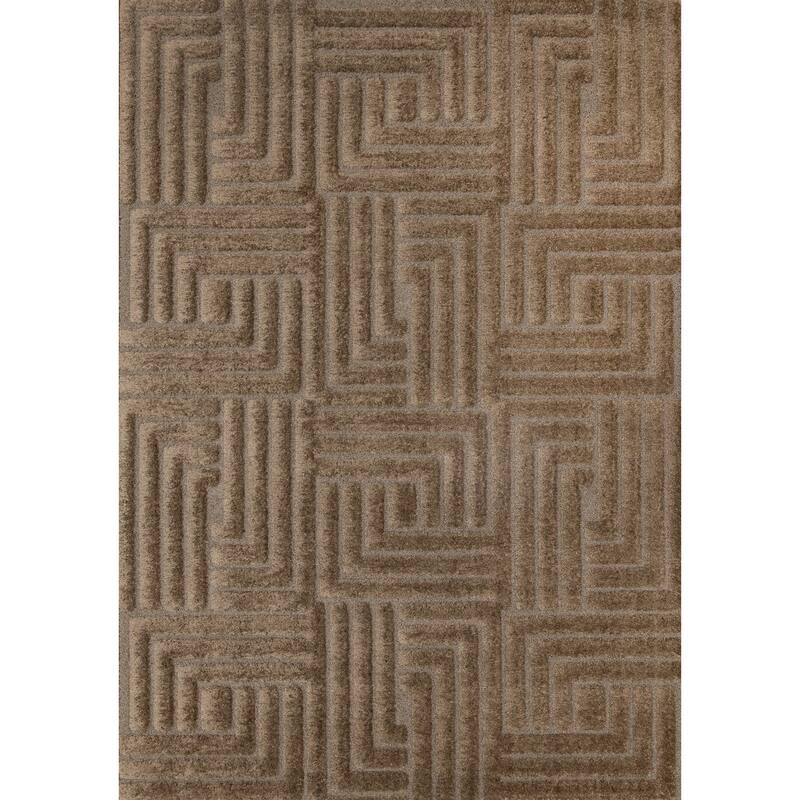Lincoln Collection - Modern Luxurious Brown Plush Maze Area Rug
